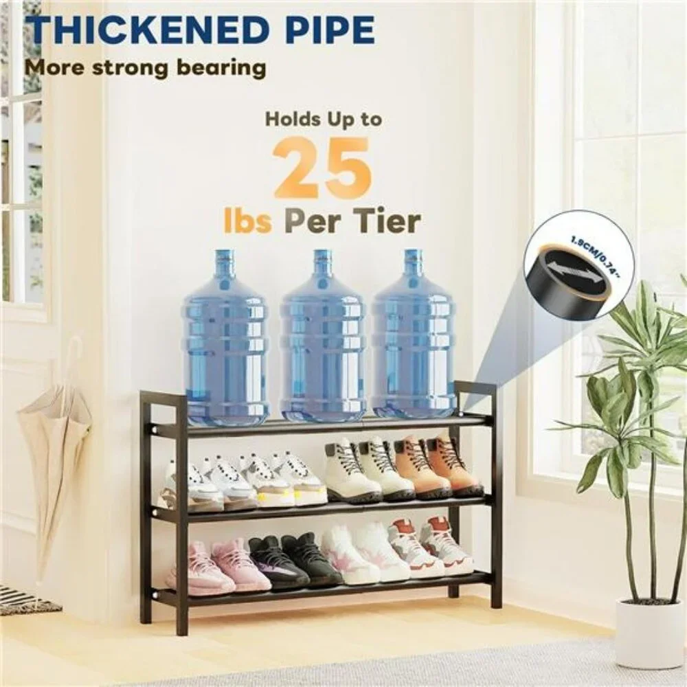 Expandable shoe rack 3 tier adjustable shoe organizer for closet entryway storag
